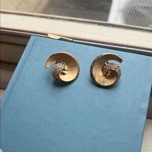 Vintage Trifari Signed Gold and Silver Swirl Earrings